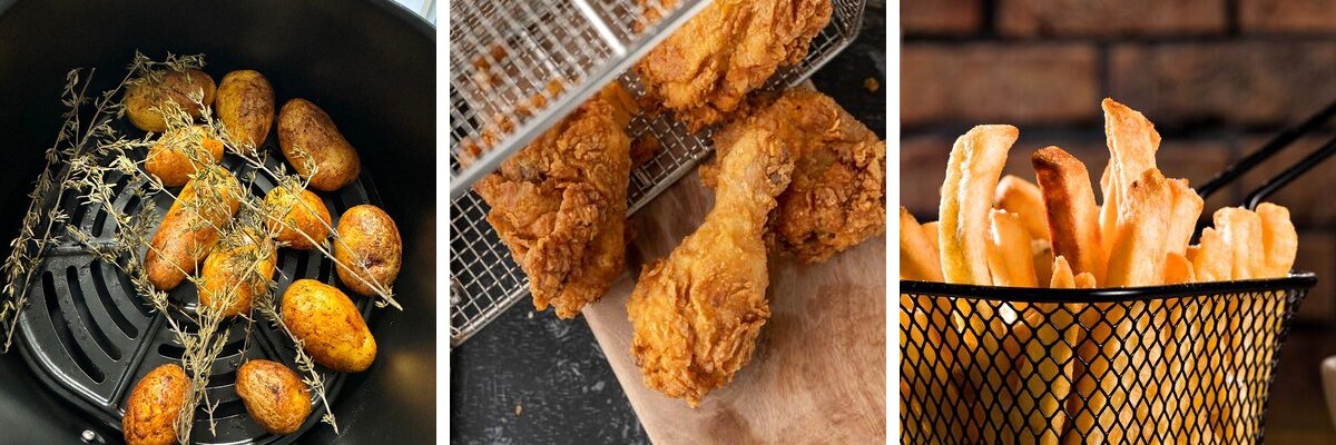 Montage photo air fryer et plats croustillants